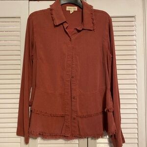 Anthropology Cloth and Stone long sleeve ruffle tiered shirt